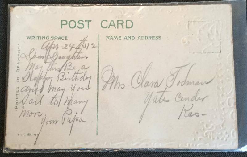 Postcard Unused writing on back “Birthday Greetings” Ship Embossed LB
