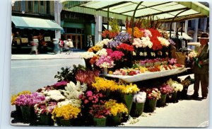 Postcard - Sidewalk Flower Stands - San Francisco, California