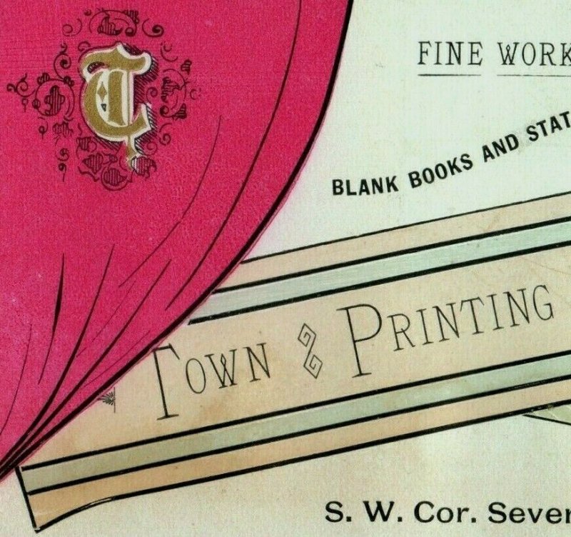 1870's Town Printing House Blank Books Stationery Fine Work A Specialty P165