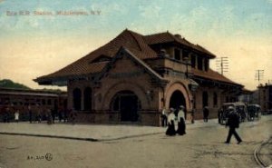 Erie R.R. Station, Middletown, NY, USA Railroad Train Depot 1910 light corner...