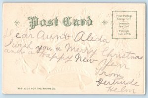 Christmas Postcard Greetings Ringing Bells Holly Berries Nash Embossed c1905