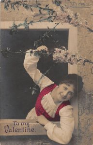 J51/ Holiday Greetings Postcard c1910 RPPC Valentines Day Woman 327