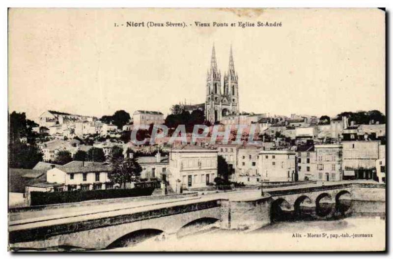 Old Postcard Niort Old Bridge and Church St Andre