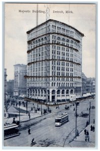 c1940s Majestic Building Exterior Trolley Detroit MI Unposted Carriages Postcard