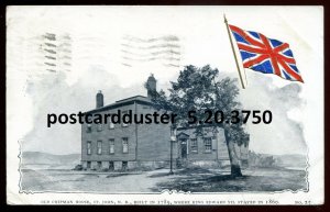 h2650 - ST. JOHN NB Postcard 1905 Old Chipman House. Patriotic Flag