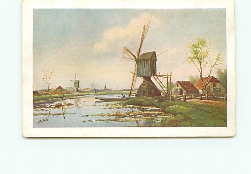 A Martins Holland Painting Drawing Two windmills