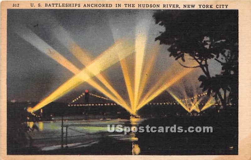 US Battleships Anchored, Hudson River - New York City s, New York NY  