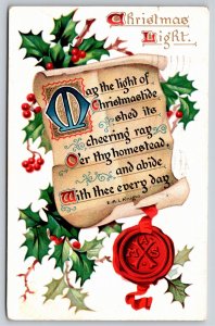 Tuck~Xmas Seal Holly & Christmas Light Poem~Vintage Postcard