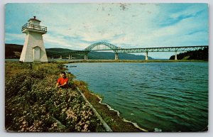 Cape George Lighthouse~Bras d'Or Lake~Bridge~Nova Scotia Canada~Vintage Postcard