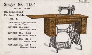 Singer Sewing Machine No 115-1 Antique Advertising Postcard