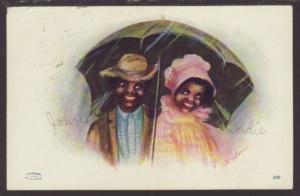 Black Couple Under Umbrella Postcard 