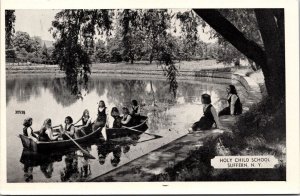 Vtg Suffern New York NY Holy Child School Girls in Row Boat Postcard