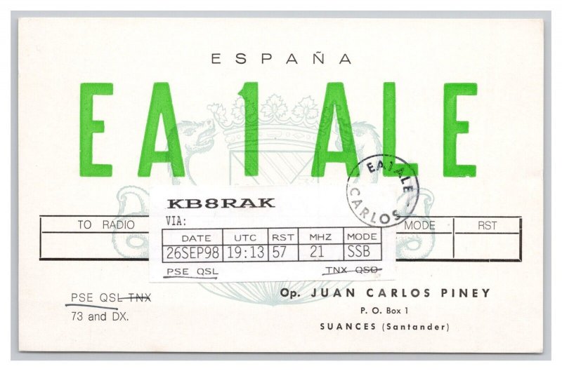 Postcard QSL CB Ham Radio Amateur Card From Suances Spain