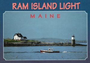 Postcard Ram Island Light Aerial View Lighthouse Boothbay Harbor Region Maine