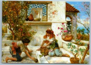 PRETTY CHILD play in yard Greece Patio by William Coleman NEW MDRN Postcard