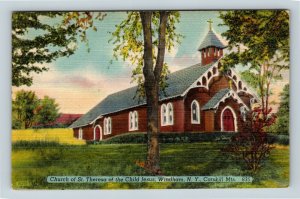 Catskill Mountains NY, Church Of St Theresa Of Jesus, New York Linen Postcard 