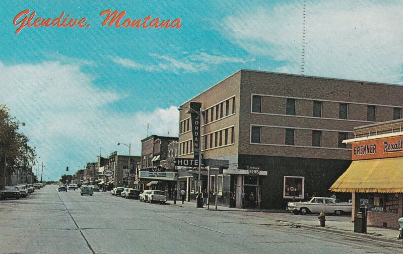 GLENDIVE, Montana, 1940-1960s; Main Street, Brenner Rexall, Jordan Hotel