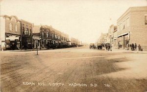 Madison SD Egan Avenue Horse & Wagon Storefronts Old Cars RPPC