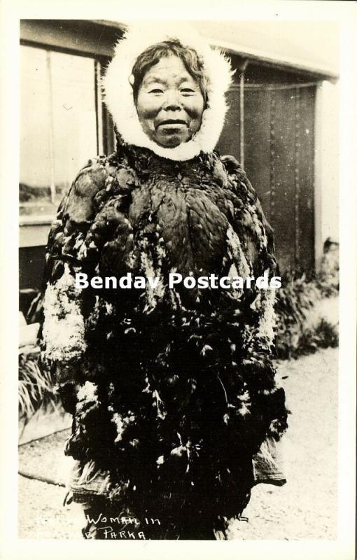 Alaska, Native Eskimo Woman in Feather Parka (1940s) RPPC 