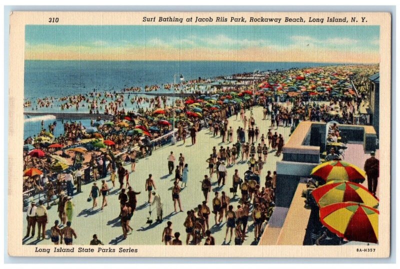 Surf Bathing At Jacob Riis Park Rockaway Beach Long Island New York NY Postcard