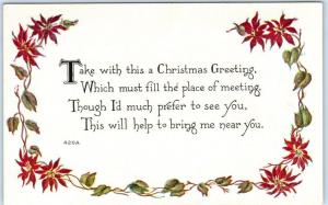 Arts and Crafts  CHRISTMAS GREETING   Poinsettia   ca 1910s  Postcard