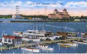 Yacht Basin Palm Beach FL Florida Fla Yachts Boats c1947 Vintage Postcard D21