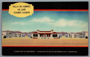 Postcard Cubero NM c1940s Villa de Cubero De Luxe Tourist Courts Route 66 Gas