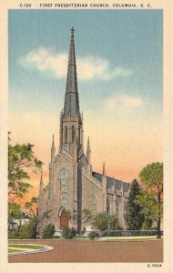 COLUMBIA, SC South Carolina   FIRST PRESBYTERIAN CHURCH   c1940's Linen Postcard