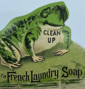 French Laundry Soap Kendall Co Providence RI Green Frog Toad Cute Trade Card
