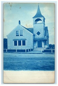 c1910's View Of Church Cyanotype Cotuit Massachusetts MA RPPC Photo Postcard 