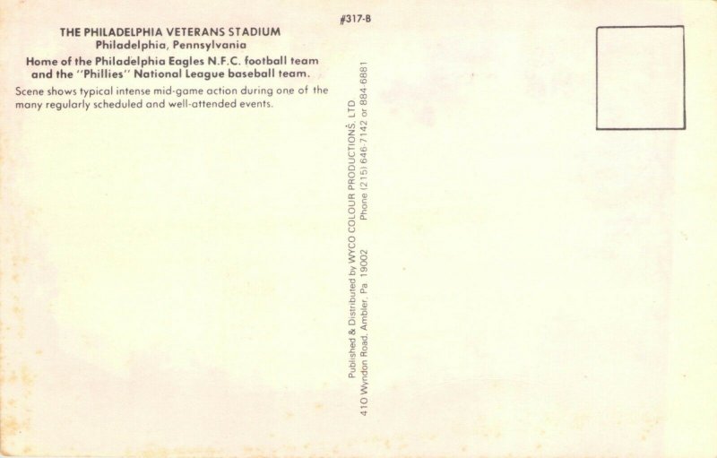 Old Veterans Stadium Philadelphia PA Phillies Eagles Chrome Unposted Postcard