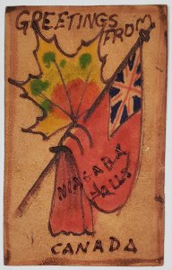 Leather Greetings Canada Patriotic Flag Leaf Niagara Falls 1906 PostcardW20