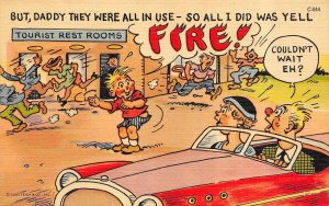 Bathroom Humor~Comic  DADDY, I COULDN'T WAIT~YELLED FIRE!  ca1940's Postcard