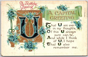 1912 My Birthday Greetings Forget-Me-Nots Flowers Saying & Qoute Posted Postcard