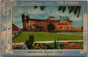 Los Angeles, California Postcard AMBASSADOR HOTEL Gardener-Thompson Linen 1942 