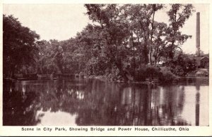 Ohio Chilicothe Scene In City Park Showing Bridge and Power House