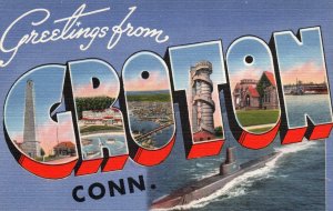 Large Letter GROTON CONNECTICUT Near Mint Tichnor Postcard AB