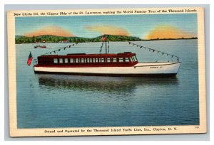 Vintage 1940's Postcard Gloria 3 Clipper Ship St. Lawrence Thousand Islands NY