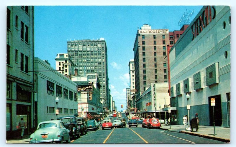 JACKSONVILLE, Florida FL ~ ADAMS STREET Scene from Main St. 1950s Cars Postcard