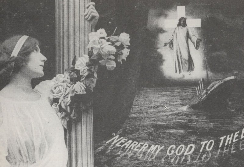 The Titanic Ship Nearer My God To Thee Memorial Poster Rare Postcard