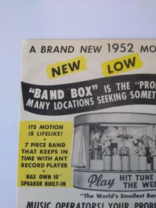 Chicago Coin Band Box Jukebox Flyer 1952 Original Animated Manikin Musicians NOS