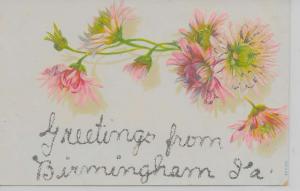 Birmingham Iowa Greetings From flowers glittered antique pc Z18016