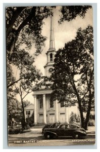 Vintage 1944 Postcard Antique Car First Baptist Church Needham Massachusetts