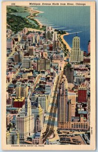 1938 Chicago, IL Michigan Ave. North River Birds Eye Aerial Survey Linen PC A246