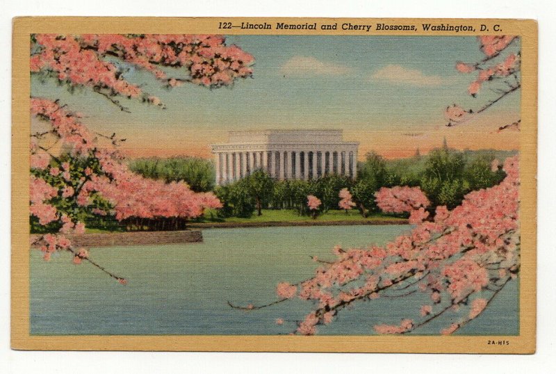 Vintage Postcard Lincoln Memorial And Cherry Blossoms Washington DC 1953 PC4-38