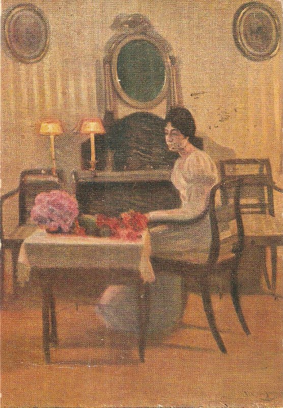 J.Marti Garces. Lady. Vacilación Fine painting, nice Spanish PC 1920s