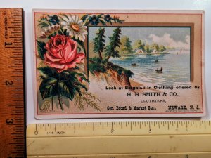 1882 SUMMER Frank Vernon Trade Card H.H. Smith & Co. Clothiers Flower Beach Lake