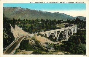 1920s Postcard; Arroyo Seco, Colorado Street AKA Suicide Bridge, Pasadena CA