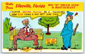 ELLESVILLE, FL Florida ~ BIG D TRUCK STOP  c1960s Roadside Comic Ad Postcard