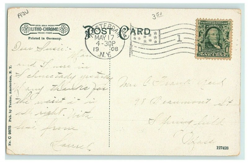 Upper Market Street Amsterdam, NY Victorian Postcard Vintage Antique 